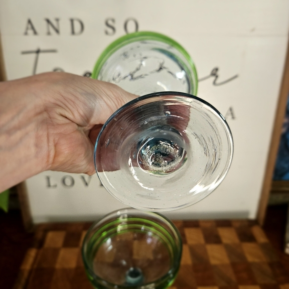 Handblown Blue & Green Swirl Margarita Glasses Set Of Two - Picture 8 of 11